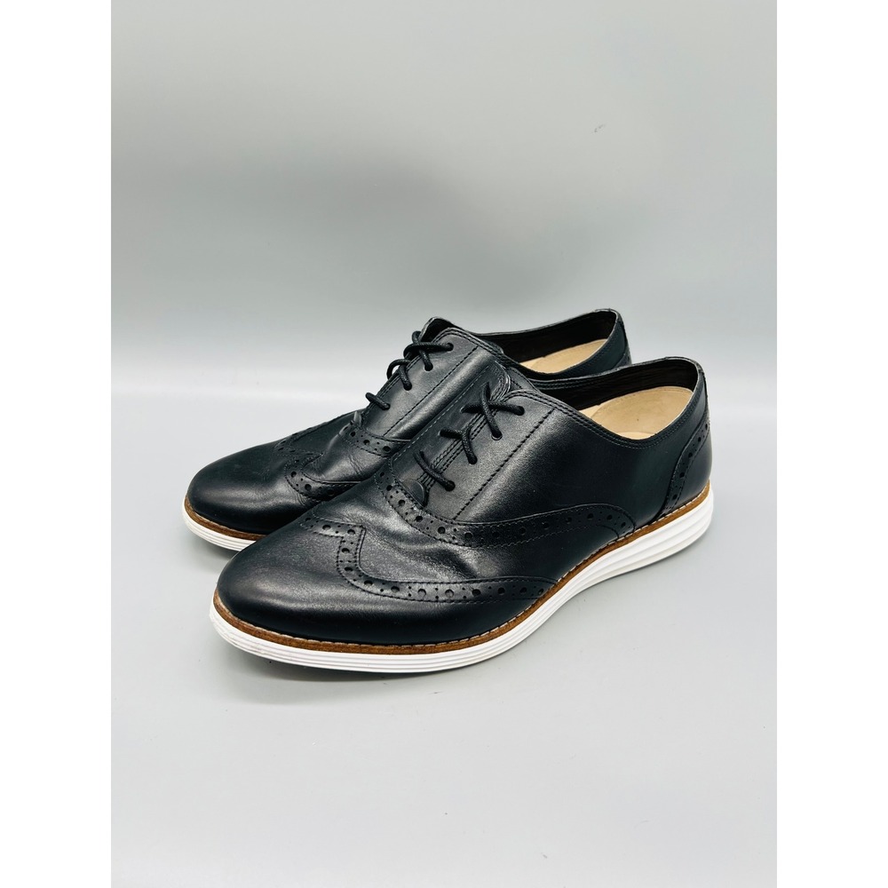 Cole Haan Shoes Womens 8 Black Leather OriginalGrand Wingtip Oxfords Brogue - Picture 3 of 11